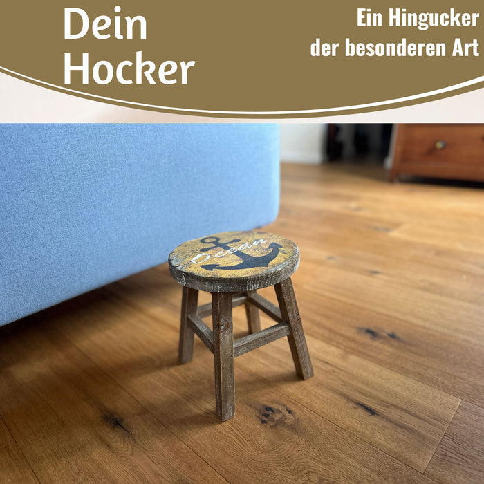KI-generiertes Bild,Holz Pflanzenhocker 26x20cm Maritim Ocean Mini Tisch Deko Hocker Blumenständer