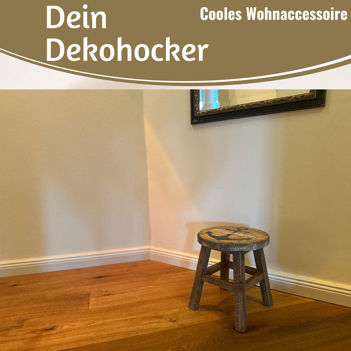 KI-generiertes Bild,Holz Pflanzenhocker 26x20cm Maritim Ocean Mini Tisch Deko Hocker Blumenständer