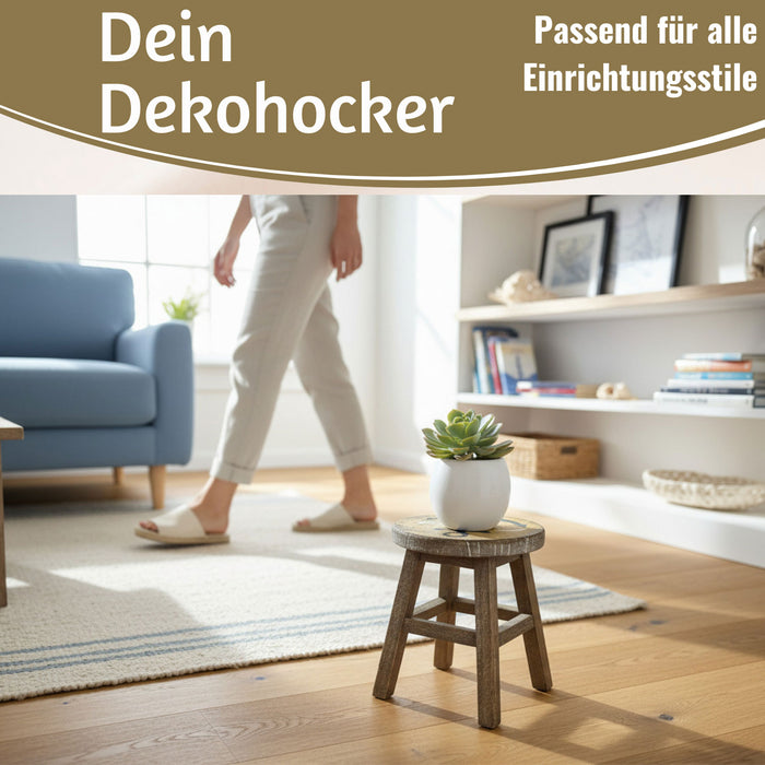KI-generiertes Bild,Holz Pflanzenhocker 26x20cm Maritim Ocean Mini Tisch Deko Hocker Blumenständer