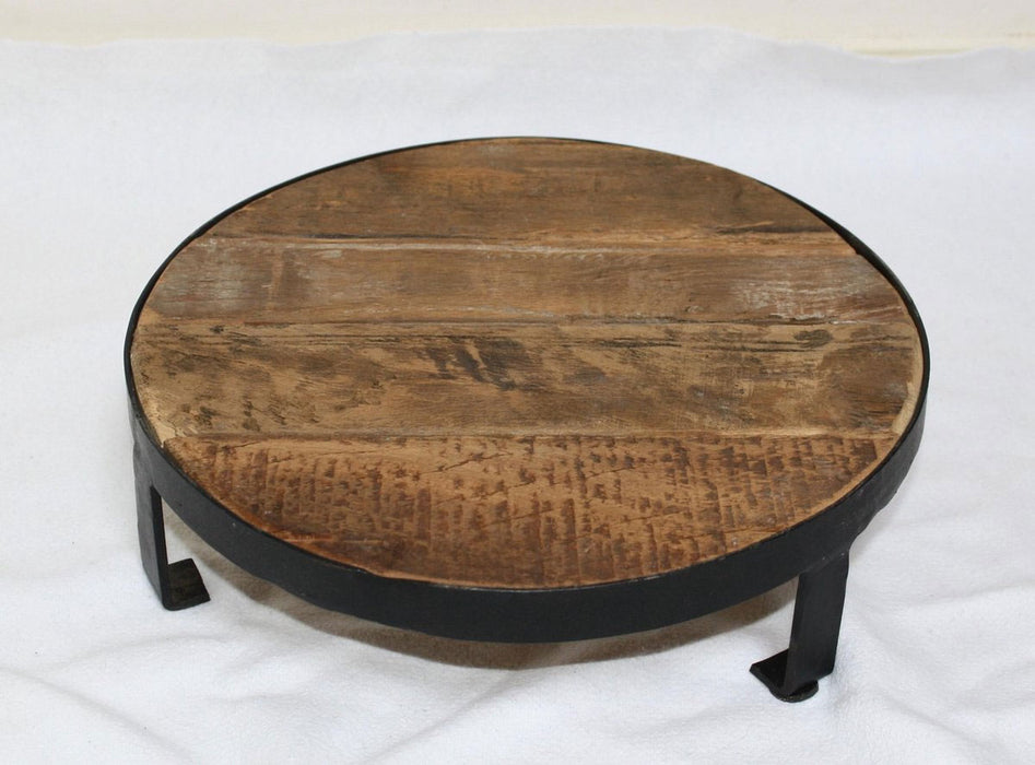 KI-generiertes Bild,Vintage Holz Pflanzenhocker Dehli 20cm Minitisch Deko-Tablett Blumenständer