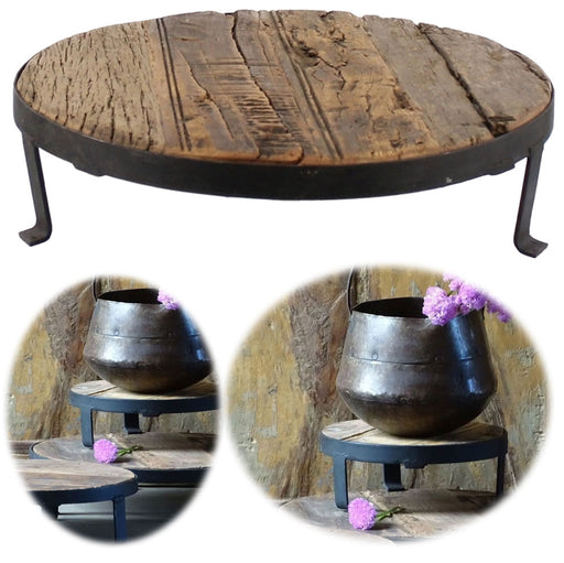 KI-generiertes Bild Vintage Holz Pflanzenhocker Dehli 20cm recycelt Minitisch Deko-Tablett Blumenständer