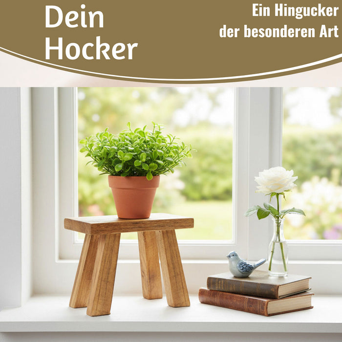 KI-generiertes Bild,Pflanzenhocker Teak Holz 21x16cm Mini Tisch Rechteckig Deko Hocker Blumenständer