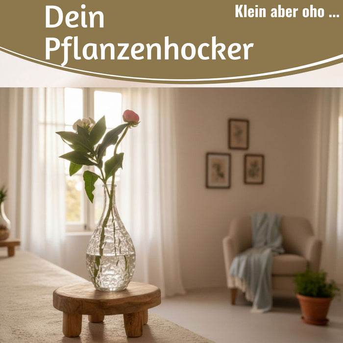 KI-generiertes Bild,Pflanzenhocker Teak Holz 20x7cm Rund Mini Tisch Deko Tablett Blumenständer