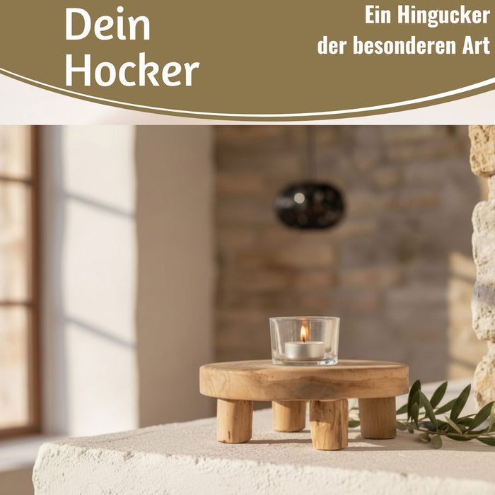 KI-generiertes Bild,Pflanzenhocker Teak Holz 20x7cm Rund Mini Tisch Deko Tablett Blumenständer