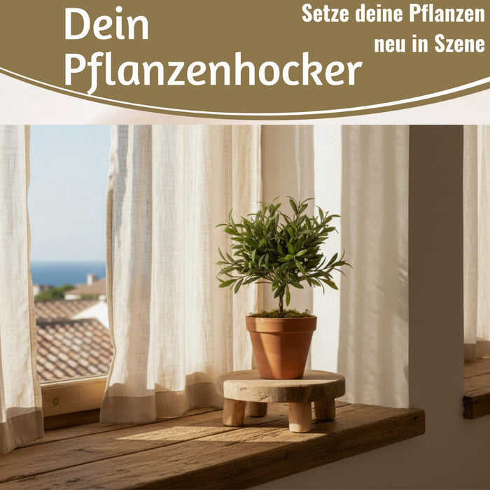 KI-generiertes Bild,Pflanzenhocker Teak Holz 20x7cm Rund Mini Tisch Deko Tablett Blumenständer
