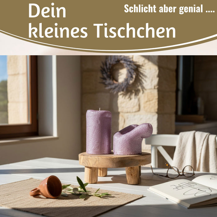 KI-generiertes Bild,Pflanzenhocker Teak Holz 20x7cm Rund Mini Tisch Deko Tablett Blumenständer