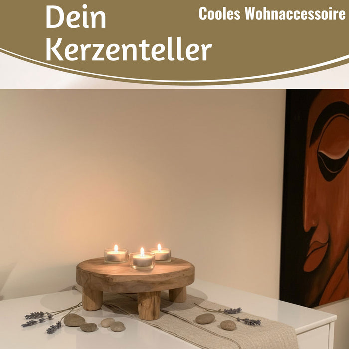 KI-generiertes Bild,Pflanzenhocker Teak Holz 20x7cm Rund Mini Tisch Deko Tablett Blumenständer