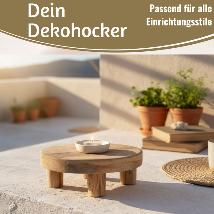 KI-generiertes Bild,Pflanzenhocker Teak Holz 20x7cm Rund Mini Tisch Deko Tablett Blumenständer
