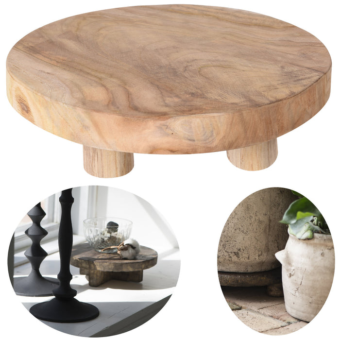KI-generiertes Bild Pflanzenhocker Teak Holz XL 30x8cm Rund Mini Tisch Deko Tablett Blumenständer