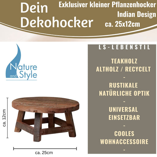 KI-generiertes Bild,Holz Pflanzenhocker 25x12cm Rund Mini Tisch Deko Hocker Blumenständer
