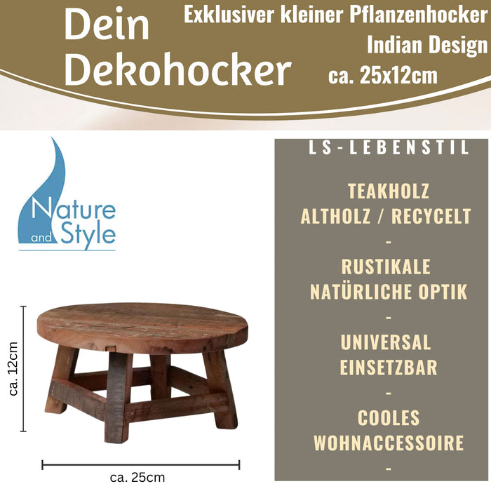 KI-generiertes Bild,Holz Pflanzenhocker 25x12cm Rund Mini Tisch Deko Hocker Blumenständer