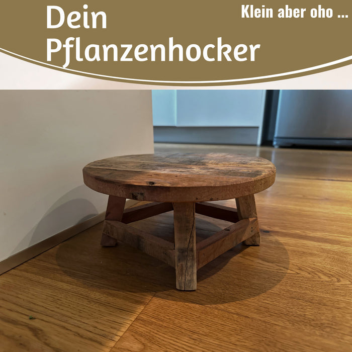KI-generiertes Bild,Holz Pflanzenhocker 25x12cm Rund Mini Tisch Deko Hocker Blumenständer