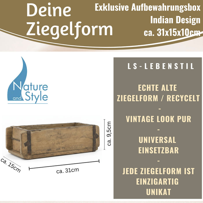 KI-generiertes Bild,IB Laursen Holz Ziegelform Unika 31x15cm Braun alte Backsteinform Cutlery Deko