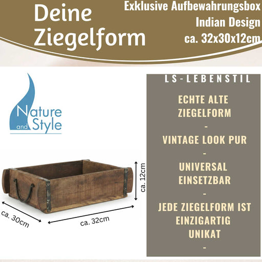 KI-generiertes Bild,Holz Ziegelform Unika 32x30x12m Braun Schublade alte Backsteinform Cutlery Deko