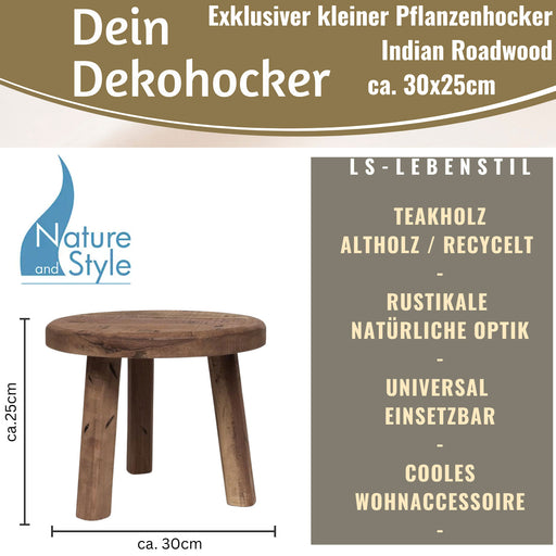 KI-generiertes Bild,Vintage Holz Fußhocker Braun 30cm Rund Altholz Tritthocker Schemel Fußbank