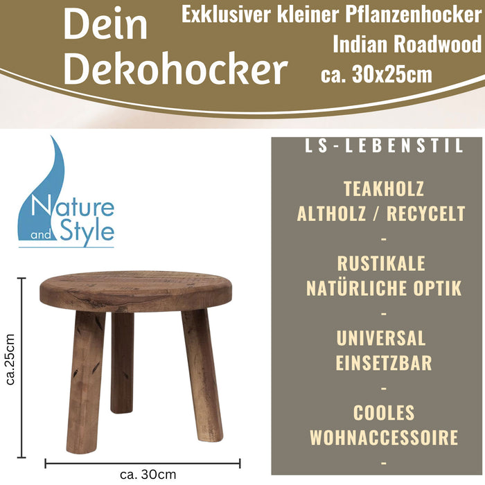 KI-generiertes Bild,Vintage Holz Fußhocker Braun 30cm Rund Altholz Tritthocker Schemel Fußbank