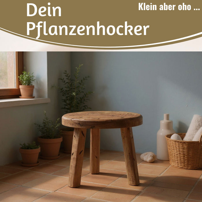 KI-generiertes Bild,Vintage Holz Fußhocker Braun 30cm Rund Altholz Tritthocker Schemel Fußbank