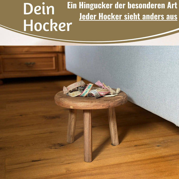 KI-generiertes Bild,Vintage Holz Fußhocker Braun 30cm Rund Altholz Tritthocker Schemel Fußbank