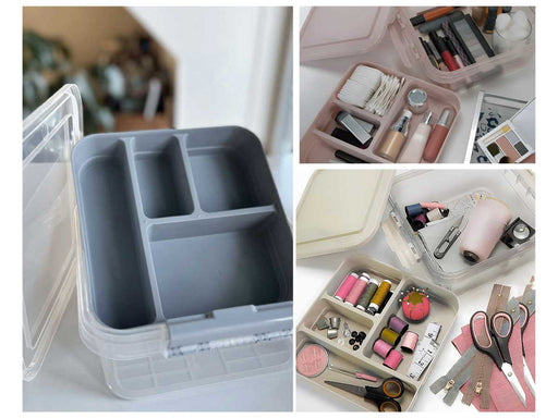 KI-generiertes Bild,Sortierbox Aufbewahrungsbox 26x11cm Grau Stapelbox mit Deckel Kosmetik Organizer