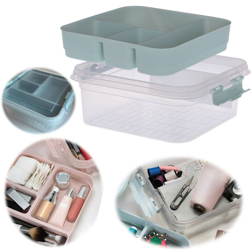KI-generiertes Bild Sortierbox Aufbewahrungsbox 26x11cm Grün Stapelbox mit Deckel Kosmetik Organizer