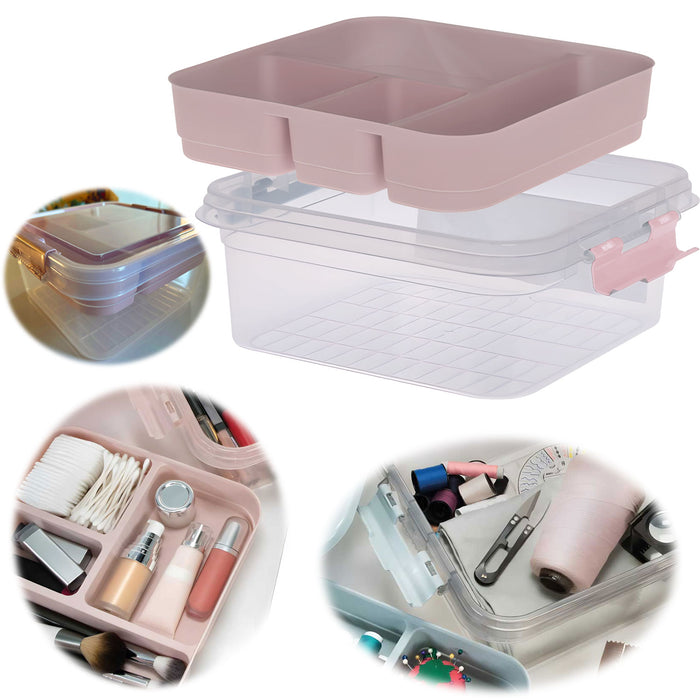 KI-generiertes Bild Sortierbox Aufbewahrungsbox 26x11cm Rosa Stapelbox mit Deckel Kosmetik Organizer