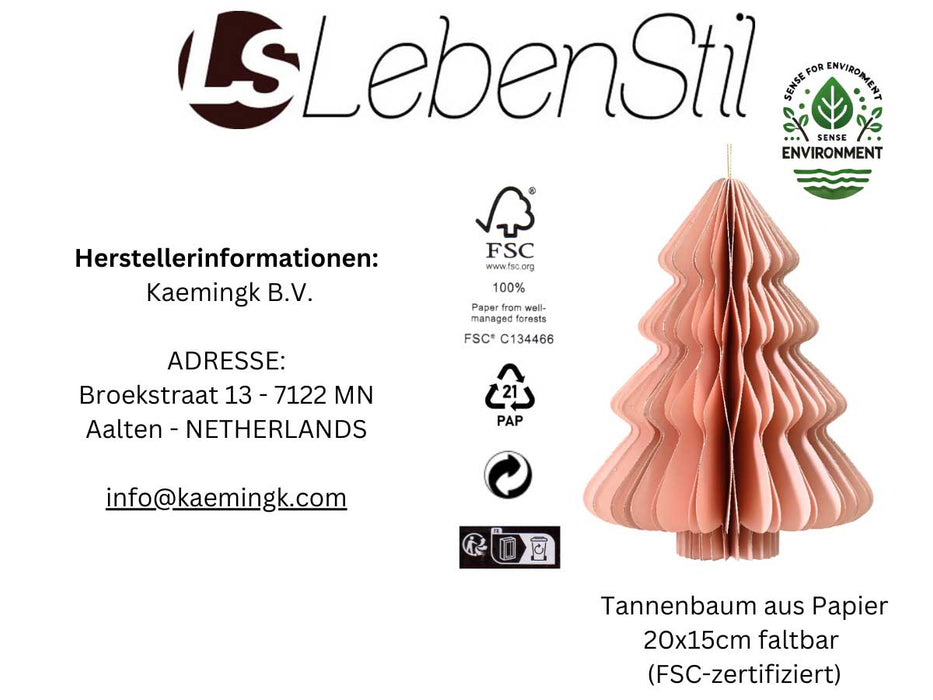 KI-generiertes Bild,Papier Tannenbaum 20x15cm Rosa Stehend / Anhänger Deko Weihnachten Baumschmuck