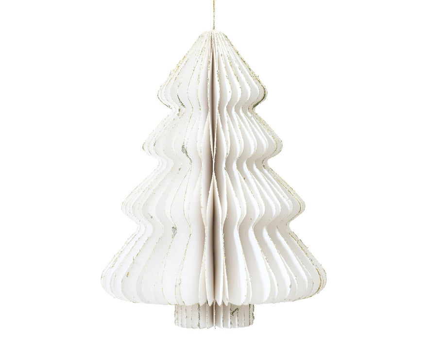 KI-generiertes Bild,3x Papier Tannenbaum Weiß - goldener Rand - 8cm Deko-Anhänger Weihnachten Baumschmuck