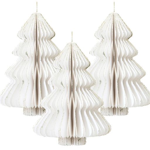KI-generiertes Bild 3x Papier Tannenbaum Weiß - goldener Rand - 8cm Deko-Anhänger Weihnachten Baumschmuck