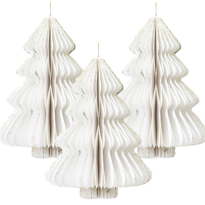 KI-generiertes Bild 3x Papier Tannenbaum Weiß - goldener Rand - 8cm Deko-Anhänger Weihnachten Baumschmuck