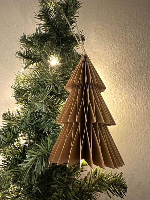 KI-generiertes Bild,2x Papier Tannenbaum Grau Braun 15cm Set Deko-Anhänger Weihnachten Baumschmuck