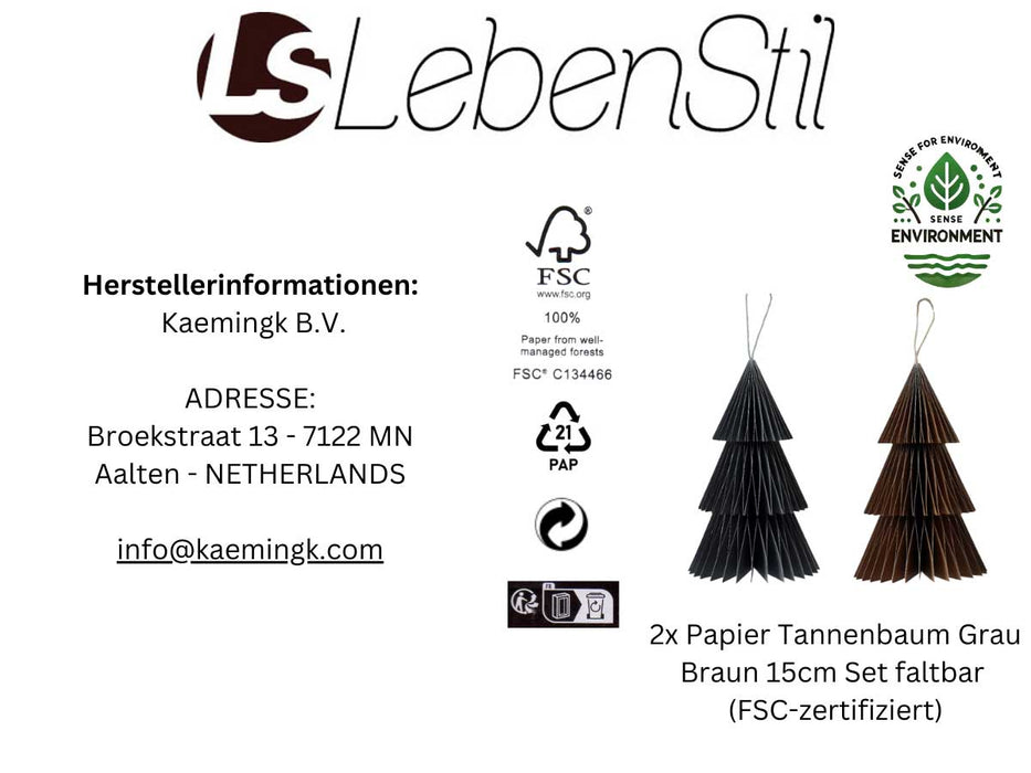 KI-generiertes Bild,2x Papier Tannenbaum Grau Braun 15cm Set Deko-Anhänger Weihnachten Baumschmuck