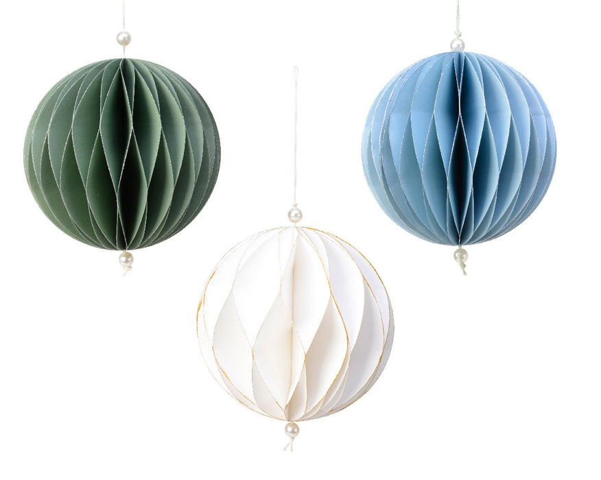 KI-generiertes Bild,3x XL Papier Wabenball Grün Blau Weiß 15cm Deko-Anhänger Weihnachten Baumschmuck