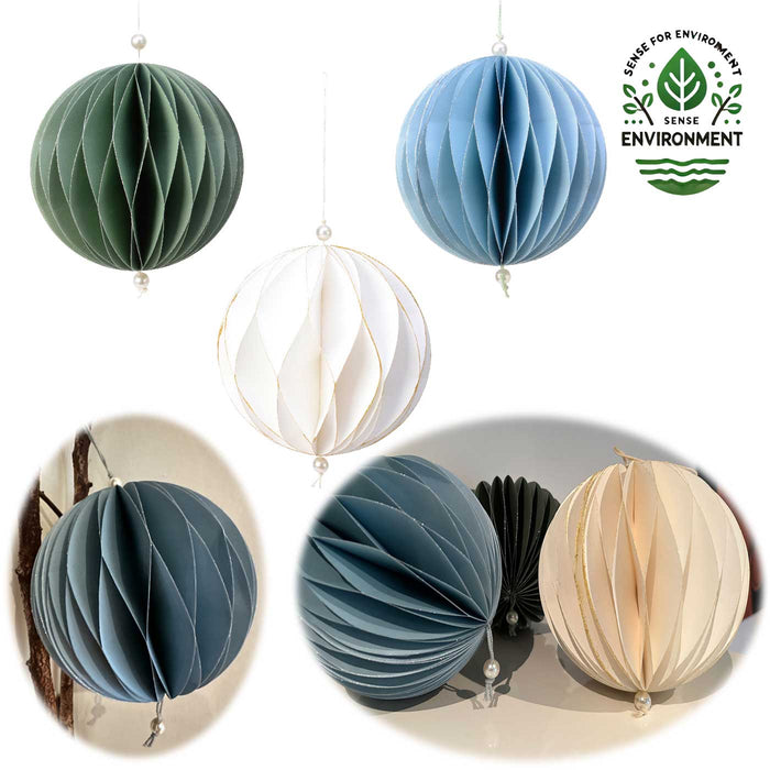 KI-generiertes Bild 3x XL Papier Wabenball Grün Blau Weiß 15cm Deko-Anhänger Weihnachten Baumschmuck