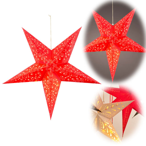 KI-generiertes Bild 3D Leuchtstern Papierstern Ø 60cm Rot Ornament 20 LED Beleuchtet Weihnachtsstern