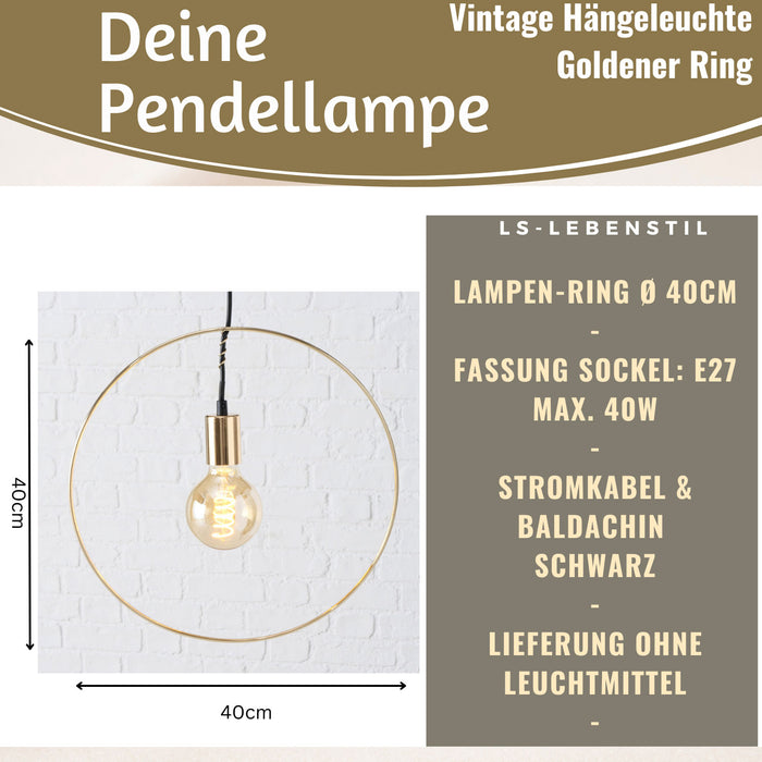 KI-generiertes Bild,Pendel-Leuchte Ring Gold 40cm E27 Rund Hängelampe Hängeleuchte Deckenleuchte