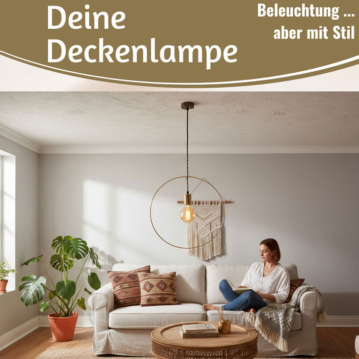KI-generiertes Bild,Pendel-Leuchte Ring Gold 40cm E27 Rund Hängelampe Hängeleuchte Deckenleuchte