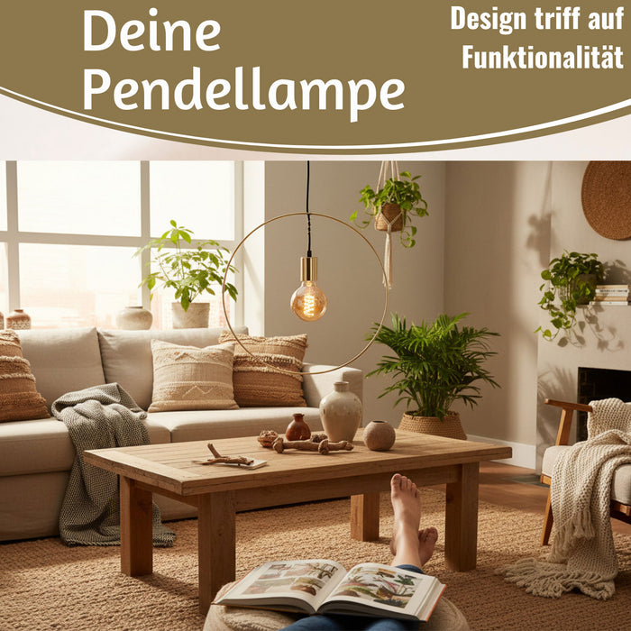 KI-generiertes Bild,Pendel-Leuchte Ring Gold 40cm E27 Rund Hängelampe Hängeleuchte Deckenleuchte