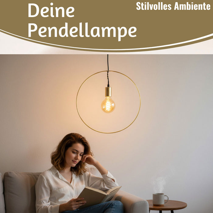 KI-generiertes Bild,Pendel-Leuchte Ring Gold 40cm E27 Rund Hängelampe Hängeleuchte Deckenleuchte