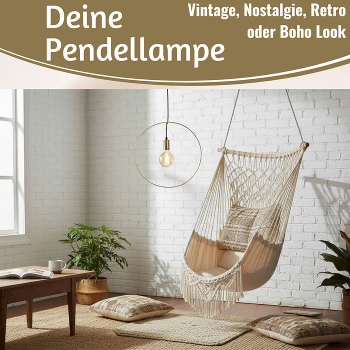 KI-generiertes Bild,Pendel-Leuchte Ring Gold 40cm E27 Rund Hängelampe Hängeleuchte Deckenleuchte