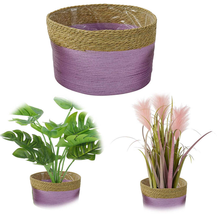 KI-generiertes Bild Seegras Blumentopf Übertopf Palma 28cm Flieder Pflanztopf Aufbewahrungskorb