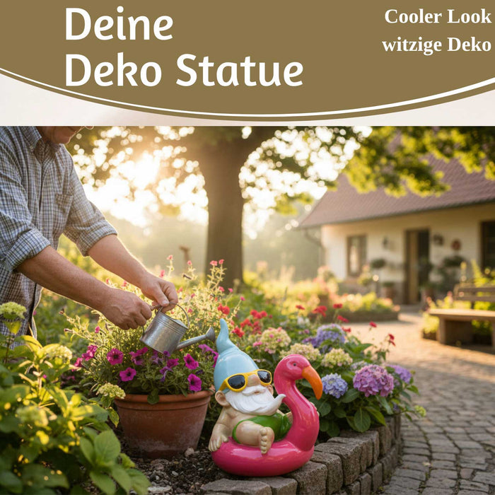 KI-generiertes Bild,XL Deko Figur Gartenzwerg Pink sitzend 17cm Gnom Skulptur Gartenstatue Statue Objekt