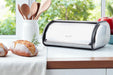 KI-generiertes Bild,Vintage Brotkasten Chrom Silber 34cm Metall Retro Brotbox Aufbewahrungskorb
