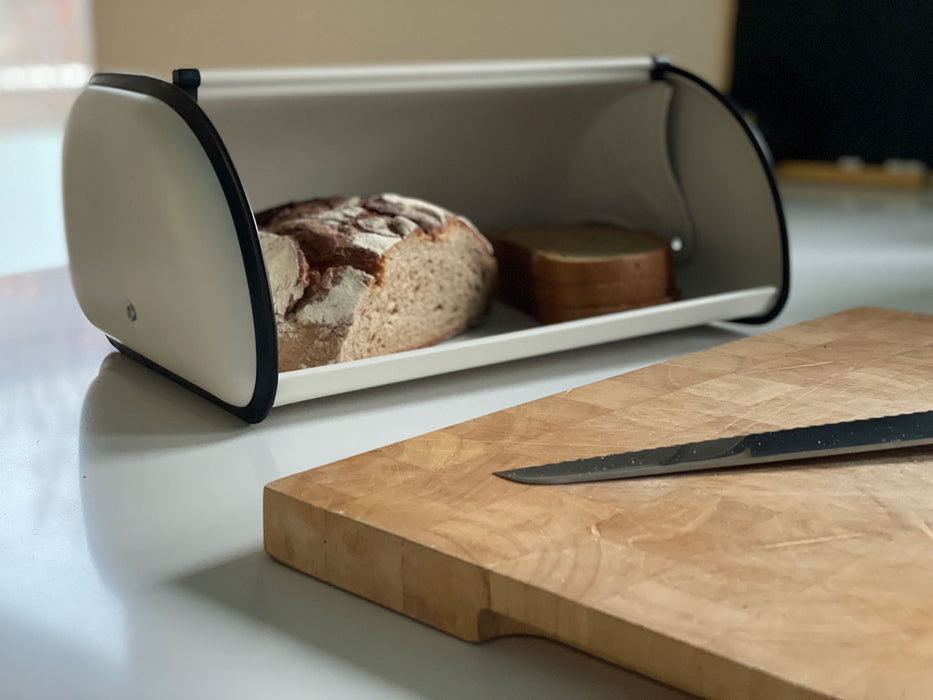 KI-generiertes Bild,Vintage Brotkasten Creme Weiß 34cm Metall Retro Brotbox Aufbewahrungskorb