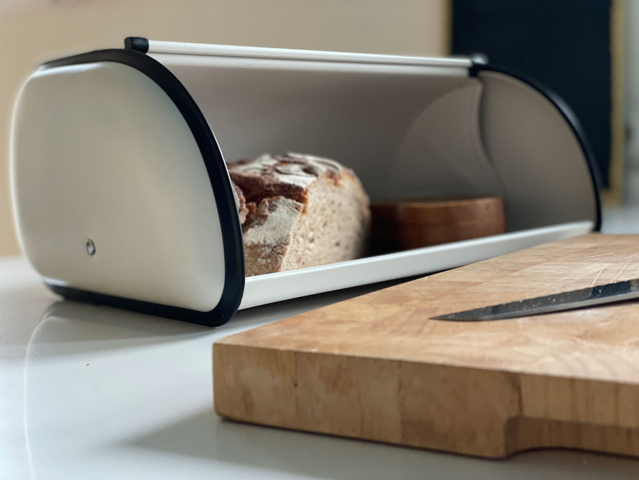 KI-generiertes Bild,Vintage Brotkasten Creme Weiß 34cm Metall Retro Brotbox Aufbewahrungskorb