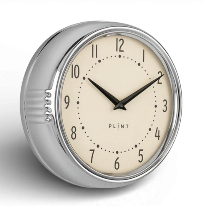 KI-generiertes Bild Nostalgische Metall Wanduhr Silber Chrom 23cm Vintage Küchenuhr Bürouhr Retro Look