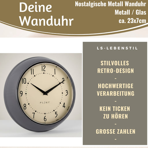 KI-generiertes Bild,Nostalgische Metall Wanduhr Grau 23cm Vintage Küchenuhr Bürouhr Retro Look