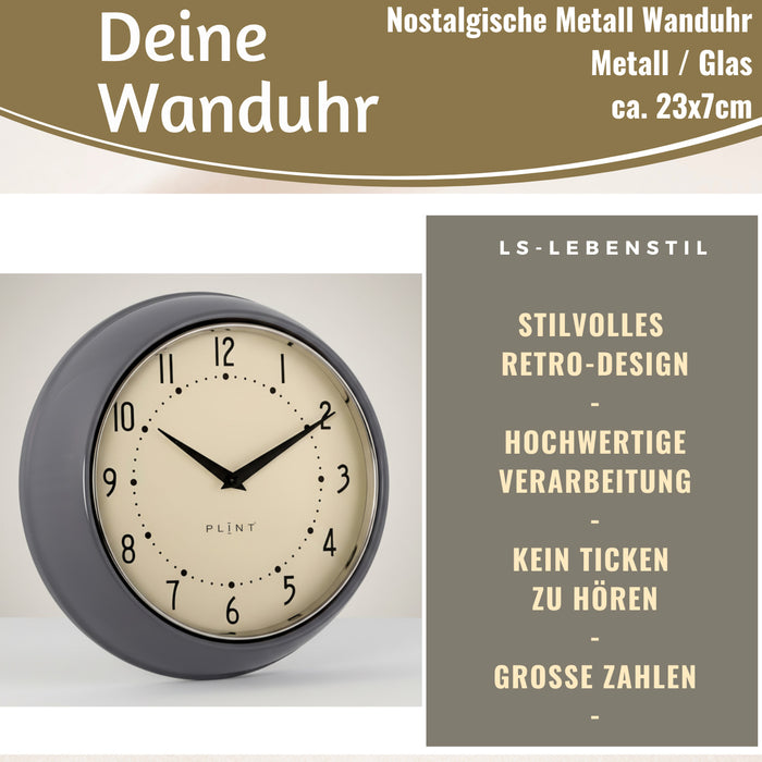 KI-generiertes Bild,Nostalgische Metall Wanduhr Grau 23cm Vintage Küchenuhr Bürouhr Retro Look
