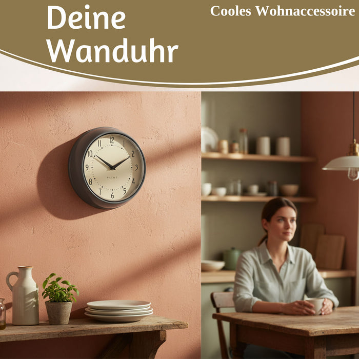 KI-generiertes Bild,Nostalgische Metall Wanduhr Grau 23cm Vintage Küchenuhr Bürouhr Retro Look