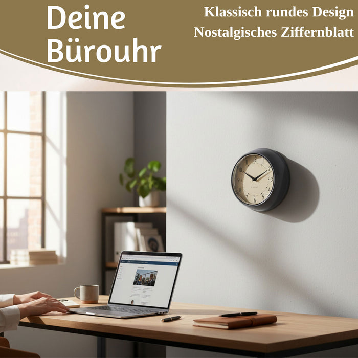 KI-generiertes Bild,Nostalgische Metall Wanduhr Grau 23cm Vintage Küchenuhr Bürouhr Retro Look