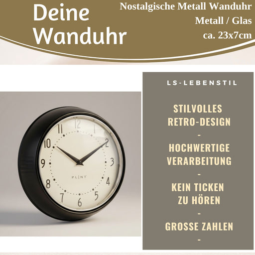 KI-generiertes Bild,Nostalgische Metall Wanduhr Schwarz 23cm Vintage Küchenuhr Bürouhr Retro Look